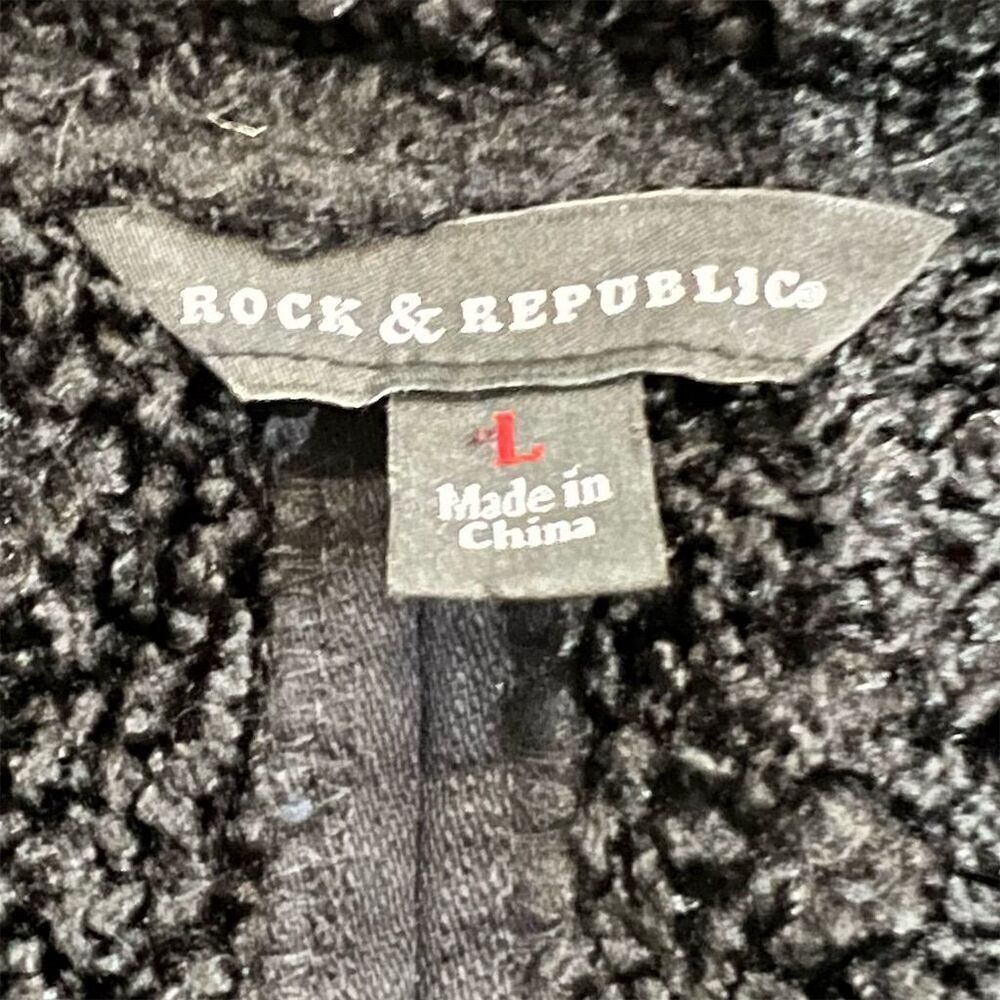 Rock & Republic Women's Black Moto Jacket Faux Leather Sherpa Size L - Picture 8 of 10